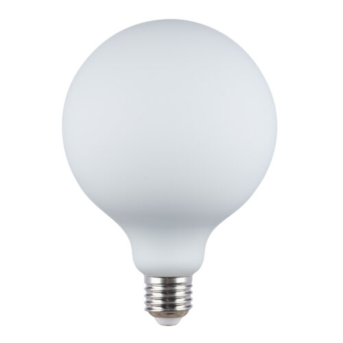 Modern LED bulb Lux E27 9W 3000K G125 MILKY – modern led bulbs in opal white and steel