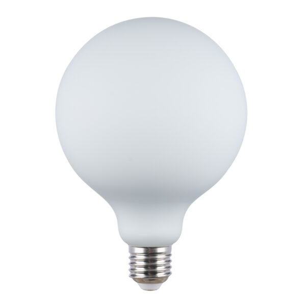 Modern LED bulb Lux E27 9W 3000K G125 MILKY – modern led bulbs in opal white and steel