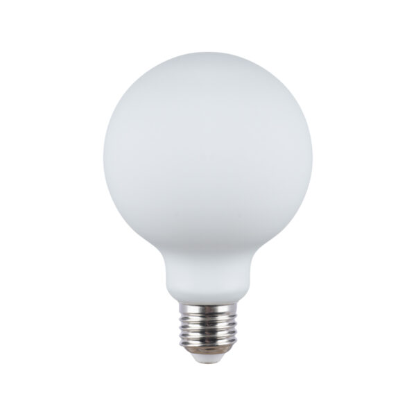 Modern LED bulb Lux E27 9W 3000K G95 MILKY – modern led bulbs in opal white and steel