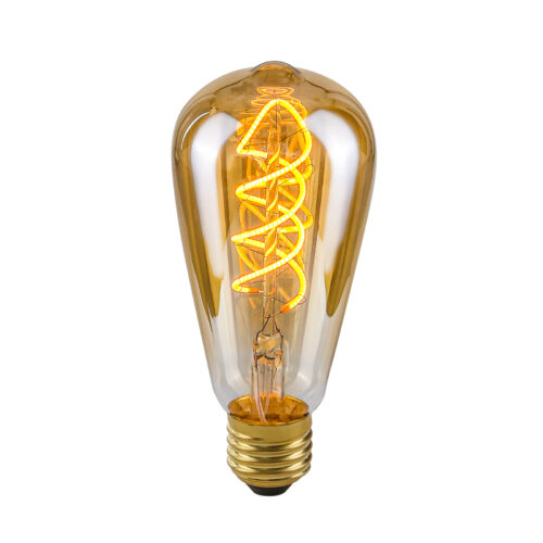 Retro LED bulb Lux E27 4W 2200K ST64 Spiral Amber – retro led bulbs in amber and metal alloy