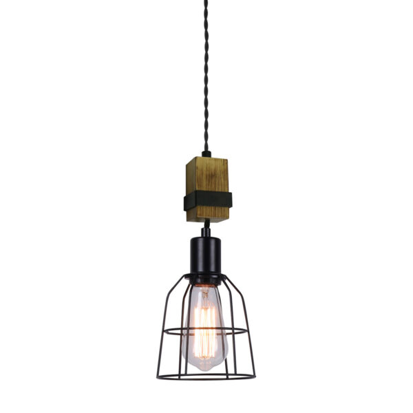 Pendant lamp Lux Ponte – modern pendant lamp in black and wooden
